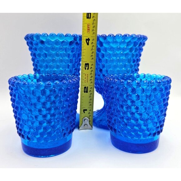 Hobnail Cobalt Blue Glass Votive Candle Holders Mixed Set Of 5 - Picture 13 of 15